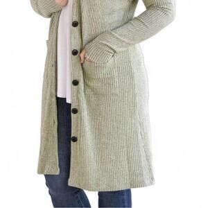 NEW MICHELLE MAE women's button-front rachel ribbed cardigan in sage